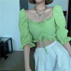 Square Neck Short-sleeve Top As Shown In Figure - One Size