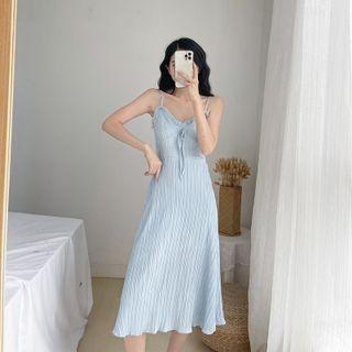 Spaghetti Strap Frill Trim Midi Sundress / Cardigan