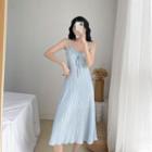 Spaghetti Strap Frill Trim Midi Sundress / Cardigan