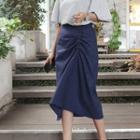 Shirred H-line Midi Skirt