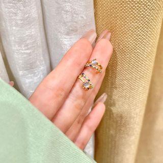 Faux Cat Eye Stone Layered Alloy Open Hoop Earring 1 Pair - Gold - One Size