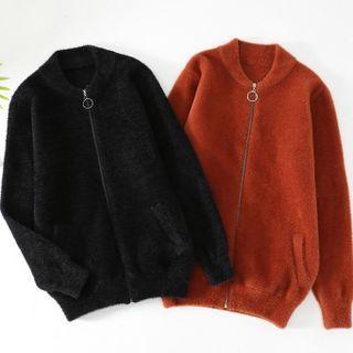 Long-sleeve Plain Zip Knit Jacket
