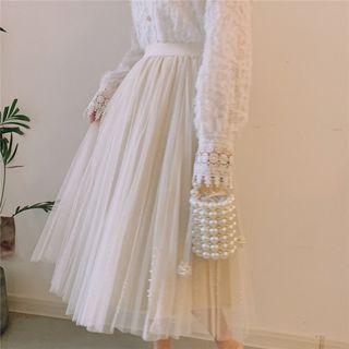 Mesh Midi A-line Skirt Light Almond - One Size