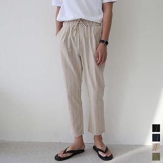 Drawstring-waist Linen Blend Pinstriped Pants