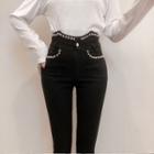 High-waist Faux Pearl Skinny Pants