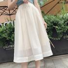 Short-sleeve Tie Back T-shirt / Midi A-line Skirt
