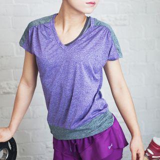 Two-tone V-neck Sport Short-sleeve T-shirt