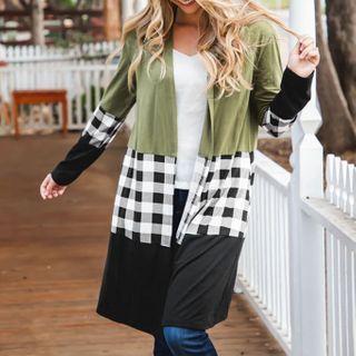 Plaid Panel Open-front Jacket