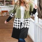 Plaid Panel Open-front Jacket