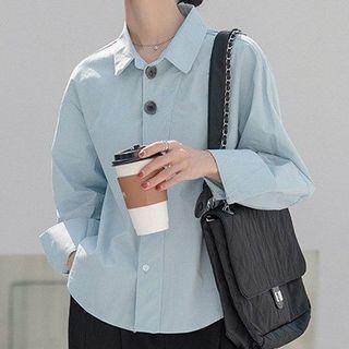 Long-sleeve High Low Plain Shirt