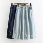 Drawstring Distressed Wide-leg Jeans