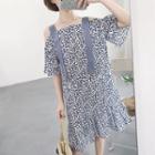Print Off-shoulder Elbow-sleeve A-line Dress
