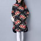 Floral Print Long Sleeve Quilted Dress