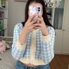 Gingham Check Cropped Cardigan
