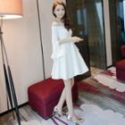 Off-shoulder Slit Detail Long-sleeve Dress