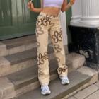 High-waist Floral Print Straight-fit Pants