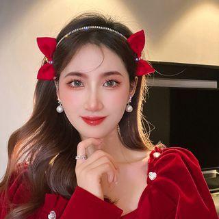 Rhinestone Bow Headband Red - One Size