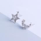 Non-matching 925 Sterling Silver Rhinestone Earring 1 Pair - Silver - One Size