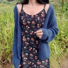 Spaghetti Strap Floral Print Midi A-line Corduroy Dress