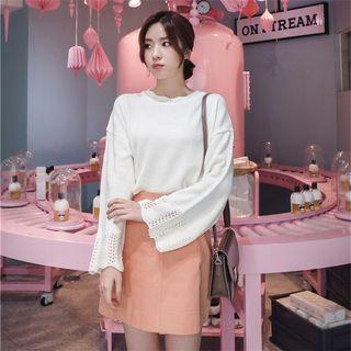 Crochet Knit Sweater White - One Size