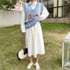 Long-sleeve Shirt Dress / Sweater Vest