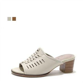 Genuine Leather Stitched Mules