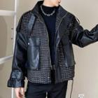 Plaid Pocket Detail Faux Leather Jacket
