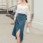 Cold-shoulder Blouse / Slit Midi Pencil Skirt
