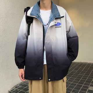 Denim Panel Gradient Zip Jacket