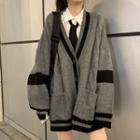 Contrast Lining Cardigan / Long-sleeve Tie-neck Shirt