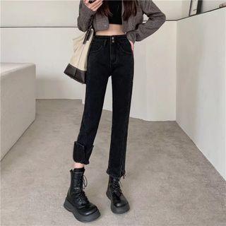 Mid Waist Crop Straight Leg Jeans