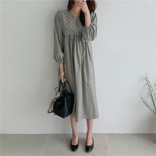 Balloon-sleeve Shirred Dress
