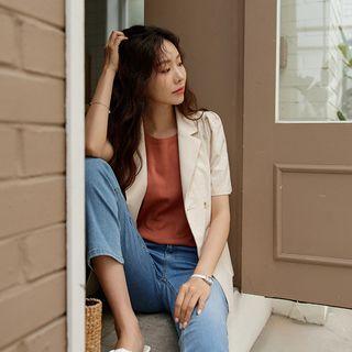 Puff-sleeve Double-button Blazer