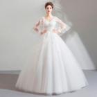 Bell-sleeve Embroidered Wedding Ball Gown