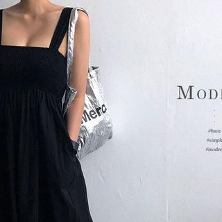 Sleeveless Pocket-side Smocked Wide-leg Jumpsuit