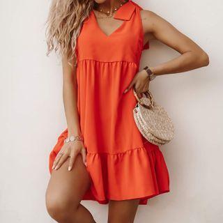 Sleeveless V-neck Mini Smock Dress