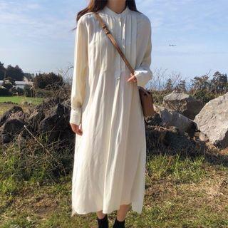 Side Slit Midi Shirt Dress White - One Size