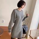 Cable Knit Mini Sweater Dress Gray - One Size