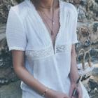 Lace Panel Short Sleeve V-neck Maxi Sundress
