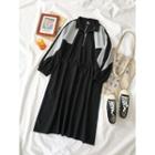 Long-sleeve Placket Midi Dress Black - One Size