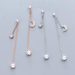 Rhinestone Crescent & Star Non-matching Drop Earring