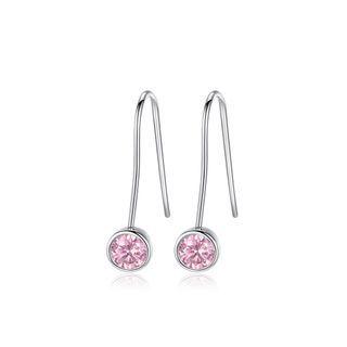 Fashion Simple Geometric Round Pink Cubic Zirconia Long Earrings Silver - One Size