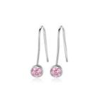 Fashion Simple Geometric Round Pink Cubic Zirconia Long Earrings Silver - One Size