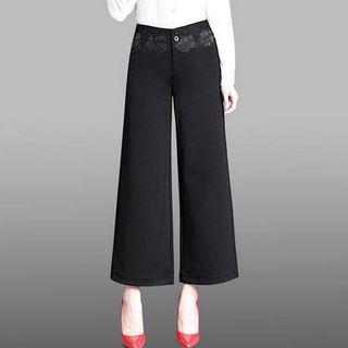 Flower Applique Wide Leg Pants
