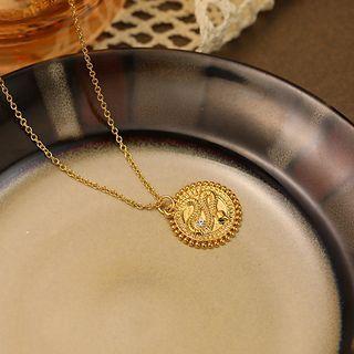 Snake Disc Pendant Necklace X2165 - Gold - One Size