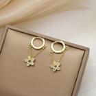 Flower Rhinestone Chained Dangle Earring 1 Pair - E1948 - 1 - Gold - One Size