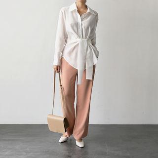 Tie-front Sheer Blouse One Size