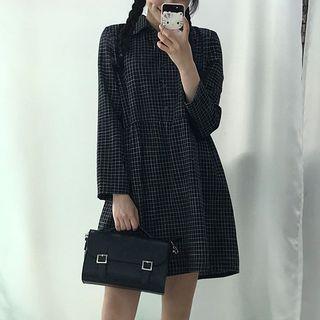 Check Cotton A-line Shirtdress