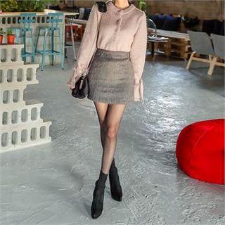 Zip-back Wool Blend Miniskirt