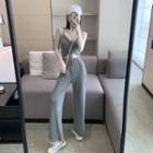 Set: Spaghetti Strap Drawcord Top + Sweatpants Set - Top - Gray - One Size / Sweatpants - Gray - One Size